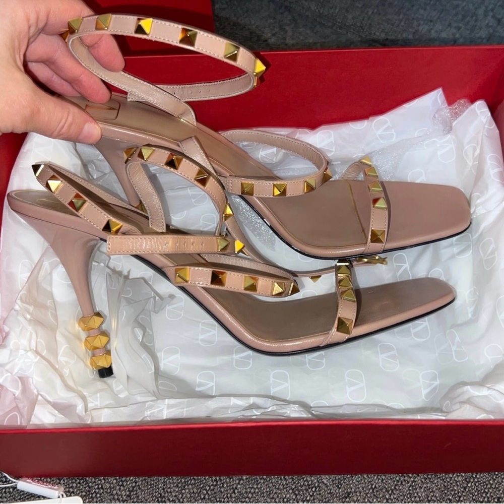 Valentino Women's Tan Studded Heels Sandals 41